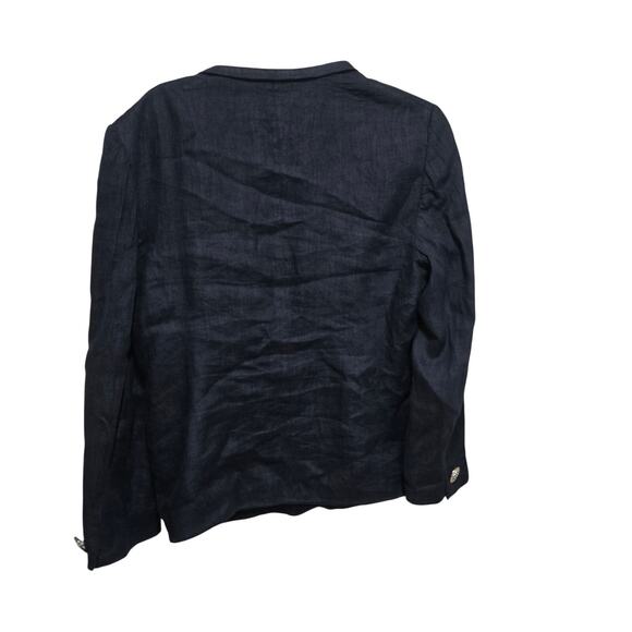 Louis Féraud Navy Linen Blazer Contrast Collar Women’s Size 10 - Picture 2 of 8